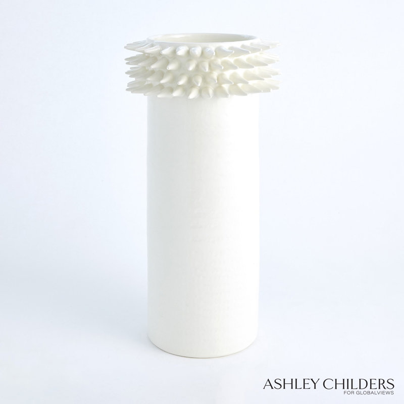 Spike Cylinder Vase-White-Sm, 17.75" H x 9.75" W x 9.75"D