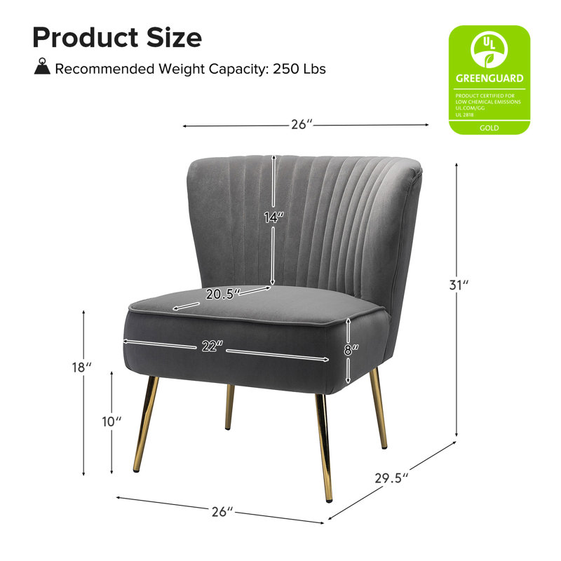 Fauteuil d'appoint en velours Leona avec pieds en métal, Grey Velvet