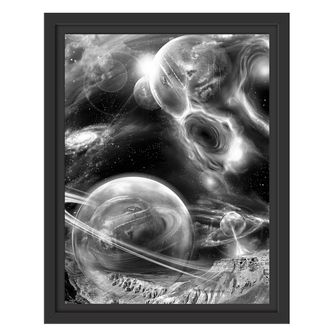 Gerahmtes Wandbild Raum Landschaft Kunst B&W