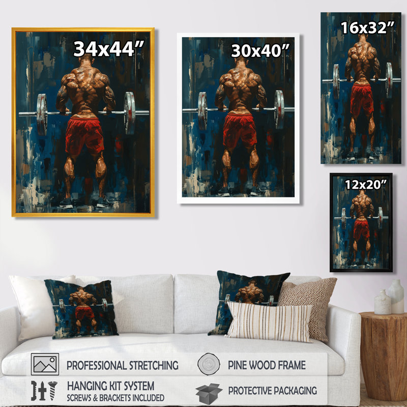 Salon de l'athlétisme déterminé II - Aérobie et musculation, Toile avec cadre flottant brun, H 44 po x l 34 po x P 1,5 po