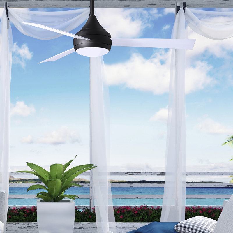 Donaire LED Outdoor Downrod Ceiling Fan, Matte Black, Gloss White