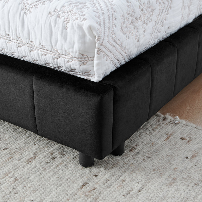 Queen Size Velvet Upholstered Tufted Bed Frame, Sofa Bed Frame With Comfortable Backrest And Armrests, Queen Size Bed, Black