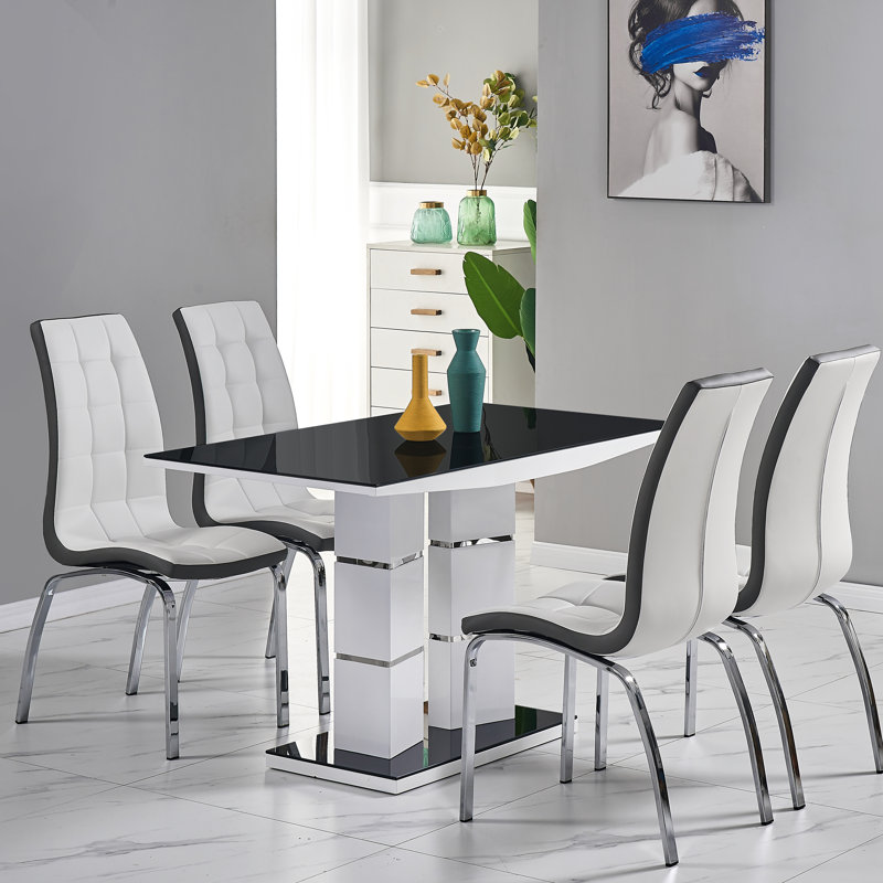 4 - Person Dining Set, White, Black/White