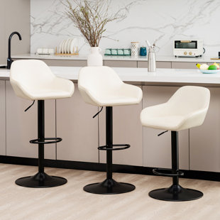 Mid-Century Modern Leatherette Gaslift Adjustable Swivel Bar Stool (Set of 3)