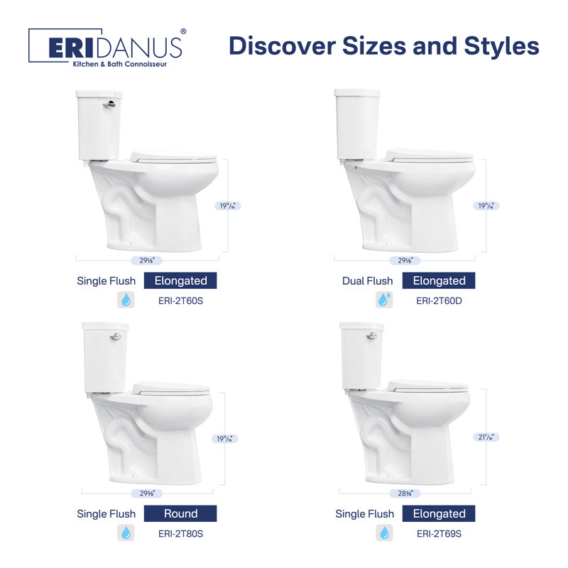 Elongated 18.9" Chair Height Two-Piece Toilet, 1.1/1.6 GPF Dual Flush, Soft-Close Seat, MaP 1000g, Top