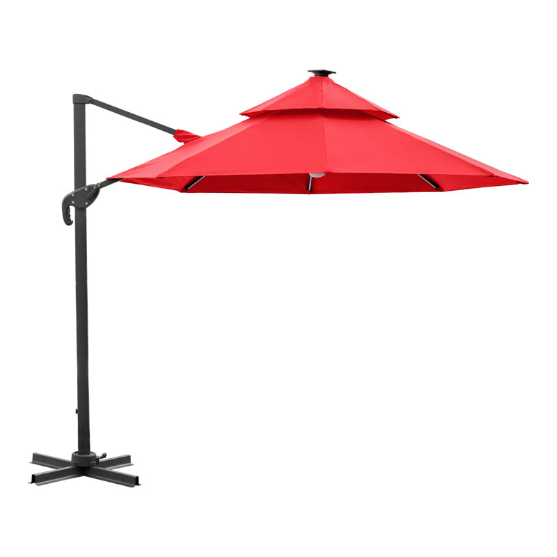 Parasol en porte-à-faux éclairé avec manivelle 118 po Giselle, Rouge