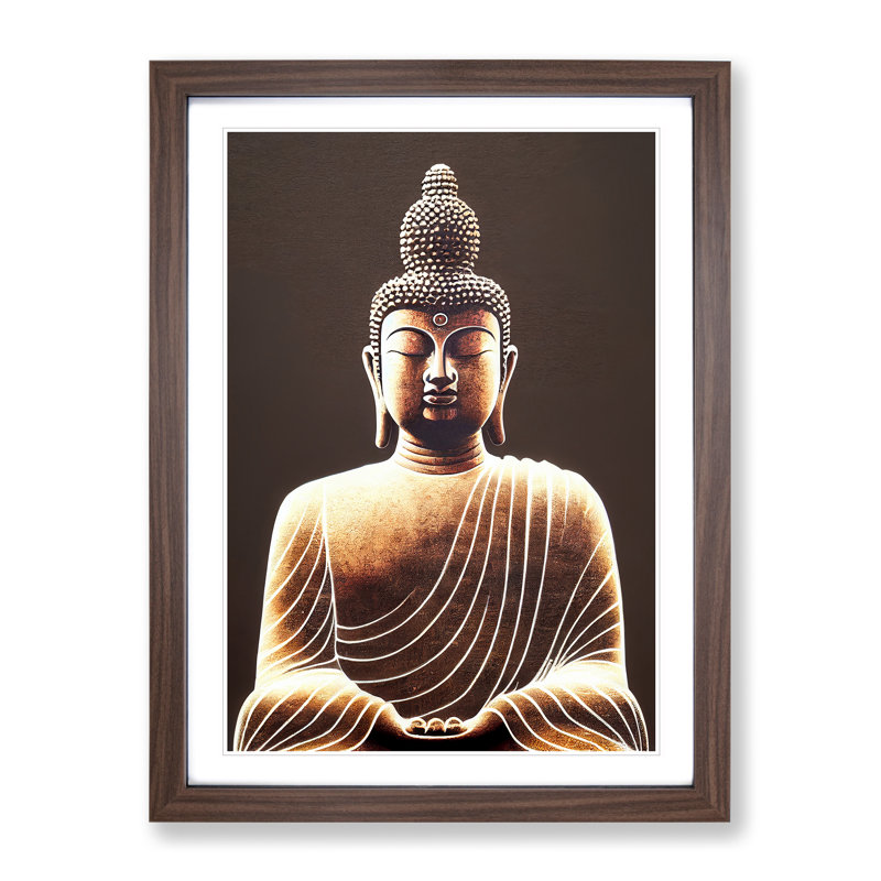 Gentle Buddha 1 Piece Single Picture Frame Wall Art, 46cm H x 34cm W x 2cm D, Walnut