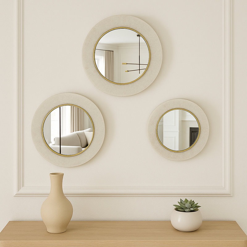 Miroir mural rond Nikolas avec miroirs de différentes tailles - Miroir décoratif idéal pour le meuble-lavabo ou le vestibule - Grand miroir mural qui complète le décor du salon - ensemble 3, 18 po, blanc