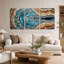 Ensemble de 3 toiles murales abstraites en mosaïque bleue et orange tourbillonnante-221042703
