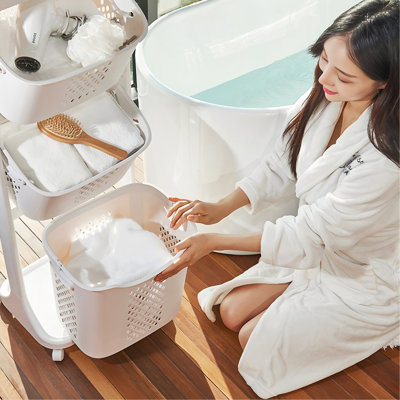 4-Tier Laundry Hamper Sorter, Laundry Storage Organizer With Wheels Removable Rolling Laundry Baskets, Bathroom Cart For Dirty Clothes, White