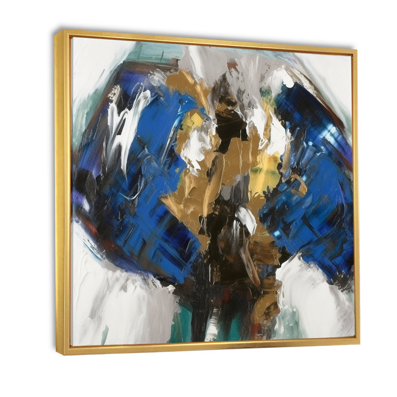 «Deep Knowing Abstract» en bleu royal et or I - art abstrait sur toile, peinture abstraite, Cadre flottant doré