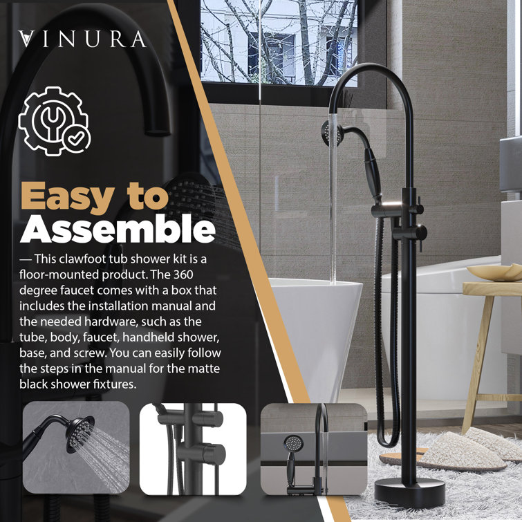 Vinura 1 Handle Floor Mounted Clawfoot Tub Faucet with Diverter