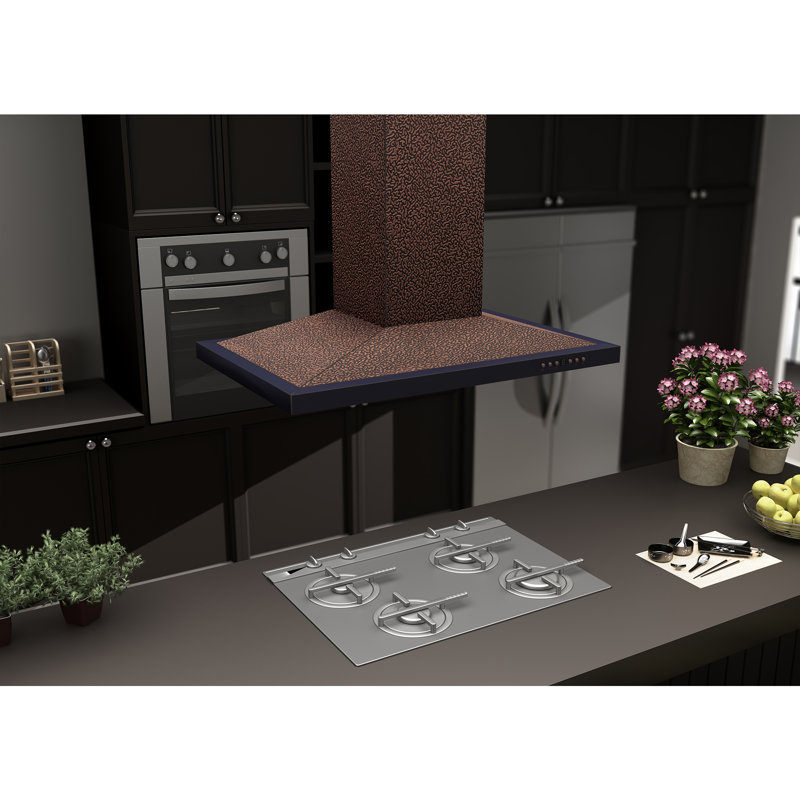 30" 400 CFM Ducted Island Range Hood, Hand-Hammered Copper, 36"