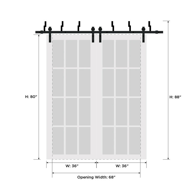 Portes coulissantes de style grange pour placard, 72 x 80 pouces, Mela 7001, blanc mat, rails modernes de 6,6 pieds, quincaillerie incluse, portes de placard de chambre en bois massif