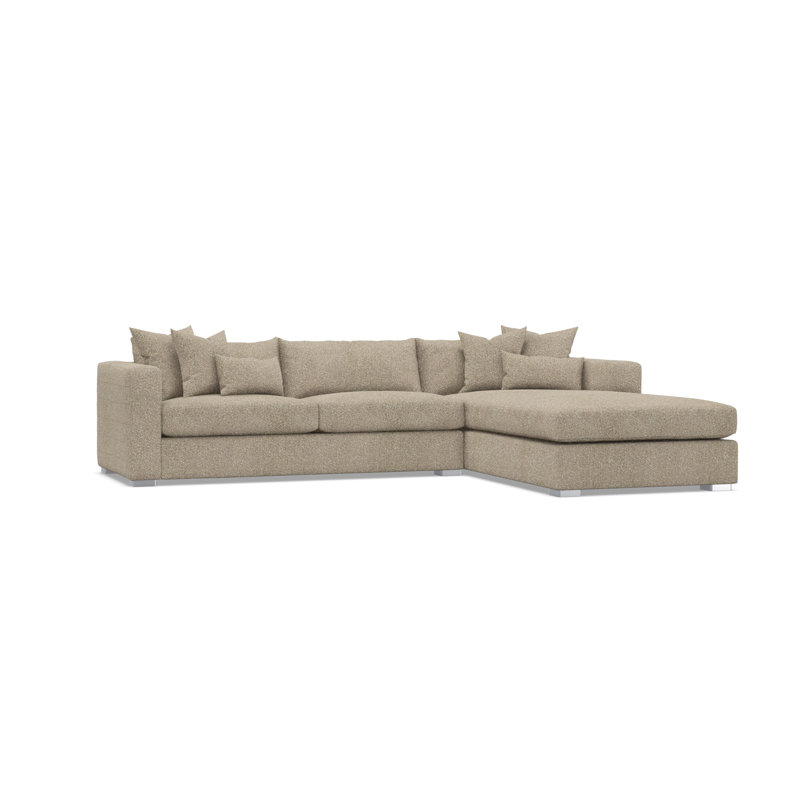 Chaise Sectional, Tan Polyester, Right Hand Facing