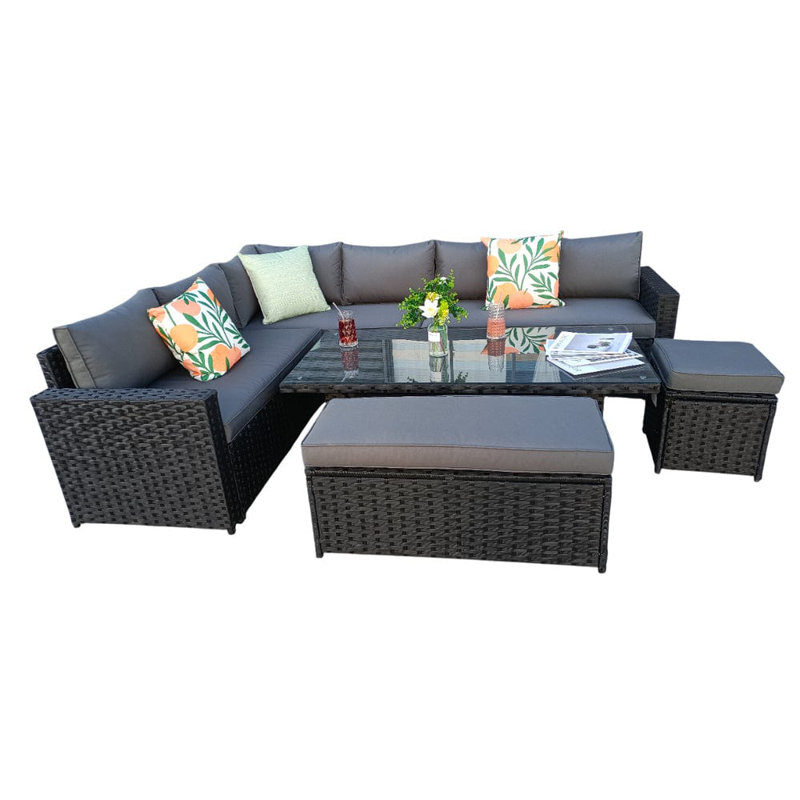 Barcelona Wicker - Person Garden Lounge Set with Cushions, Black