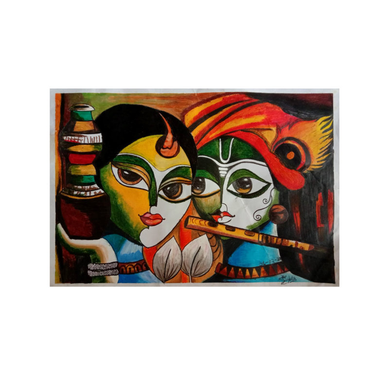 Radha Krishna | Pastel à l'huile sur papier | Par Kush Gupta