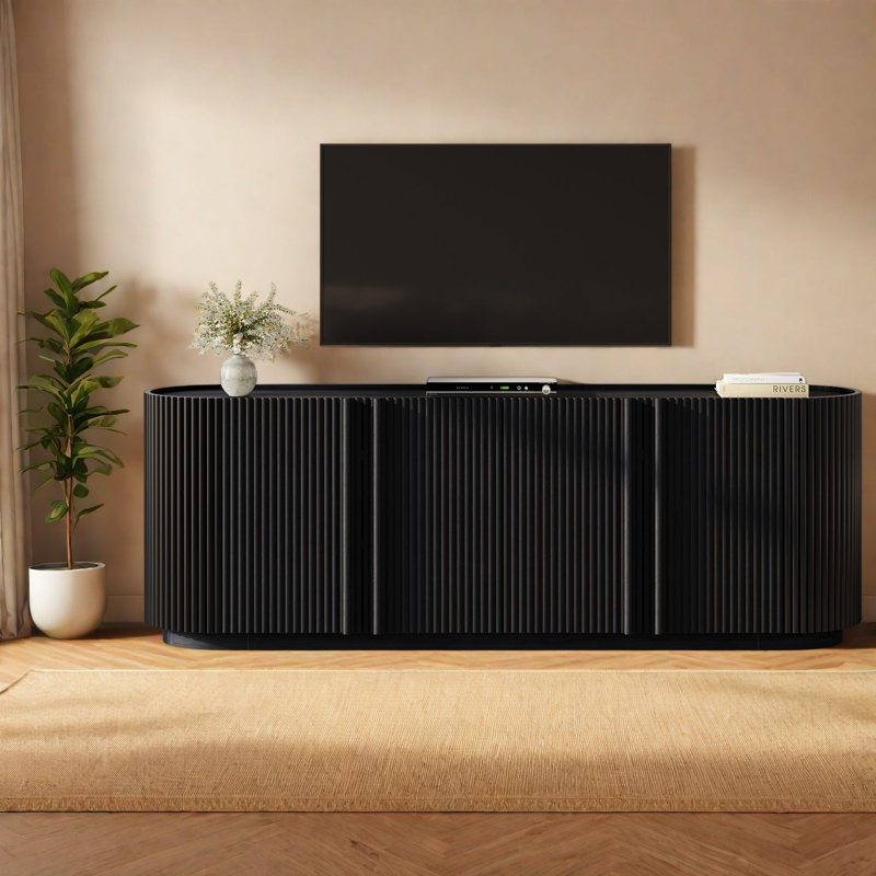 Meuble télé et centre de divertissement cannelés avec rangement en panneau de fibres à densité moyenne de 66,9 po