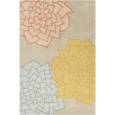 Venegas Authentic Hand-Tufted Handmade Teal, Gold, Peach, Orange, Blue, and Beige Floral Wool Area Rug