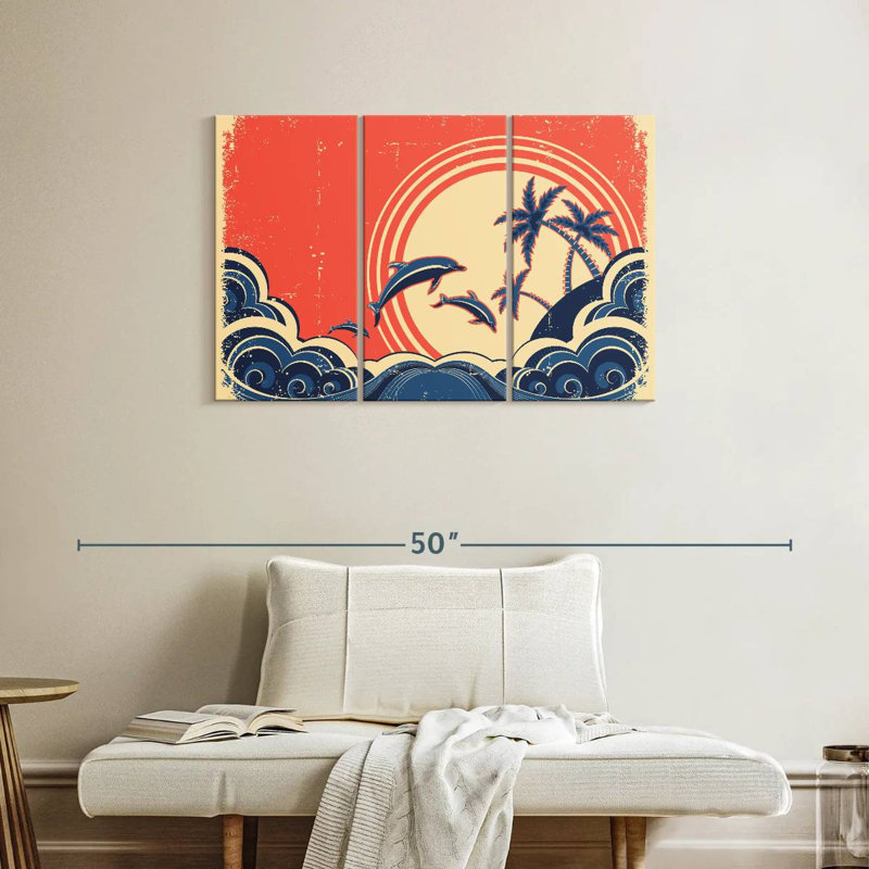 Brampt Retro Beach Dolphins, 24" H x 38" W