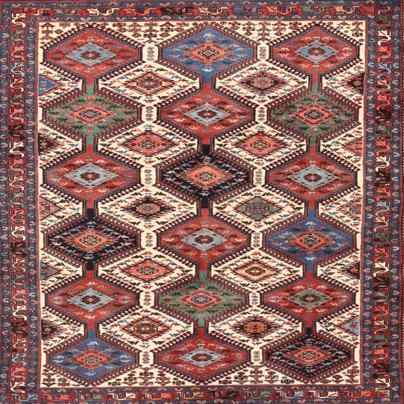 Tapis géométrique rouge / beige, Rond 6 pi