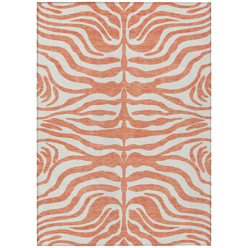 3' X 5' Coral And Ivory Animal Print Washable Indoor Outdoor Area Rug