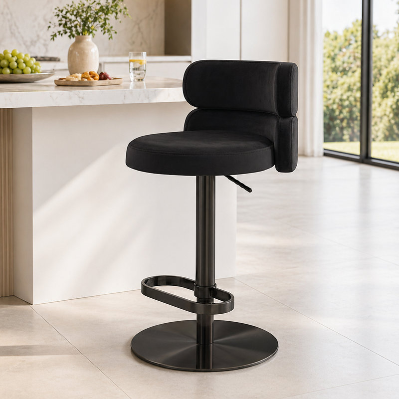 LUXMOD Italian-Inspired Modern Luxury Adjustable Height Swivel Velvet Counter & Bar Stool with Stainless Steel Pedestal Base (Set of 1)