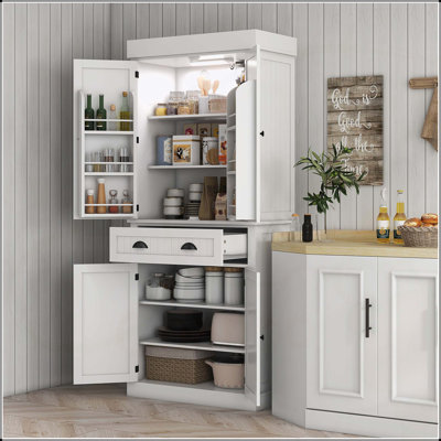 Spacious 71-Inch Kitchen Pantry Cabinet with Motion Sensor LED Light, Adjustable Shelves, and Anti-Tip Safety, Perfect for Organized Storage