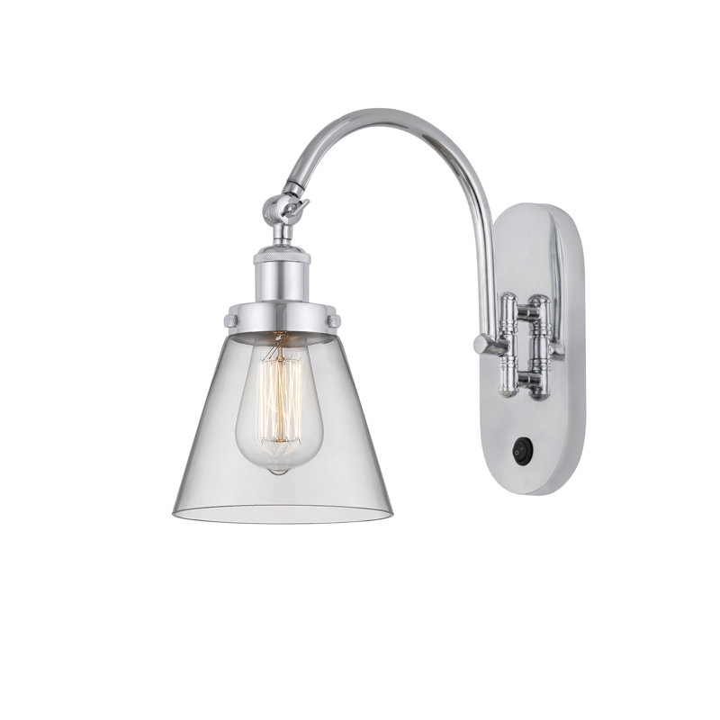 Applique murale 1 lumière 6 "avec bras pivotant 6" Shauna Cone, Incandescente, Transparent, Chrome poli