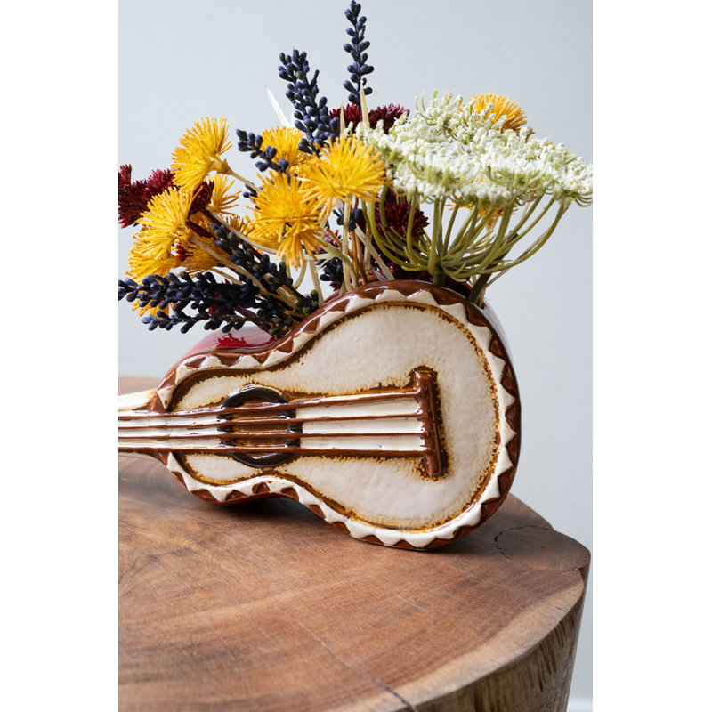  Ceramic Guitar Planter – 4.5" Tall Music-Themed Succulent Pot