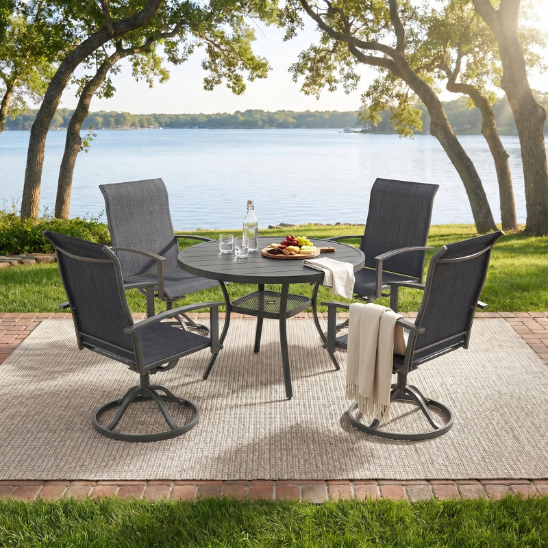 Ensemble de salle à manger de patio pour 4 personnes avec chaises pivotantes, Charbon/Noir