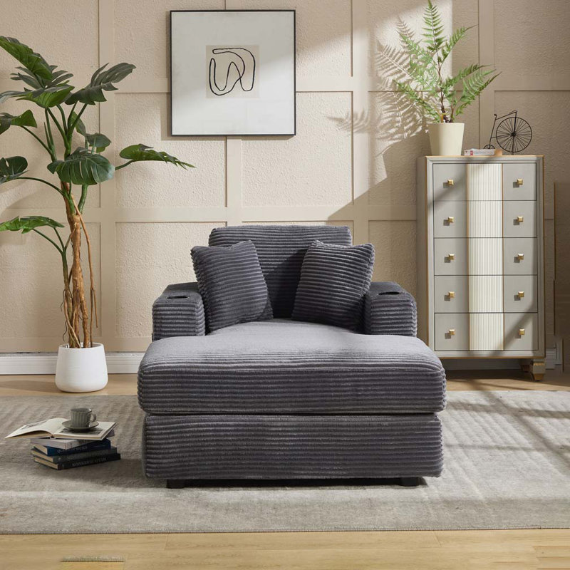 Chaise longue d'intérieur Nuvia avec mousse haute densité et porte-gobelets, Gris