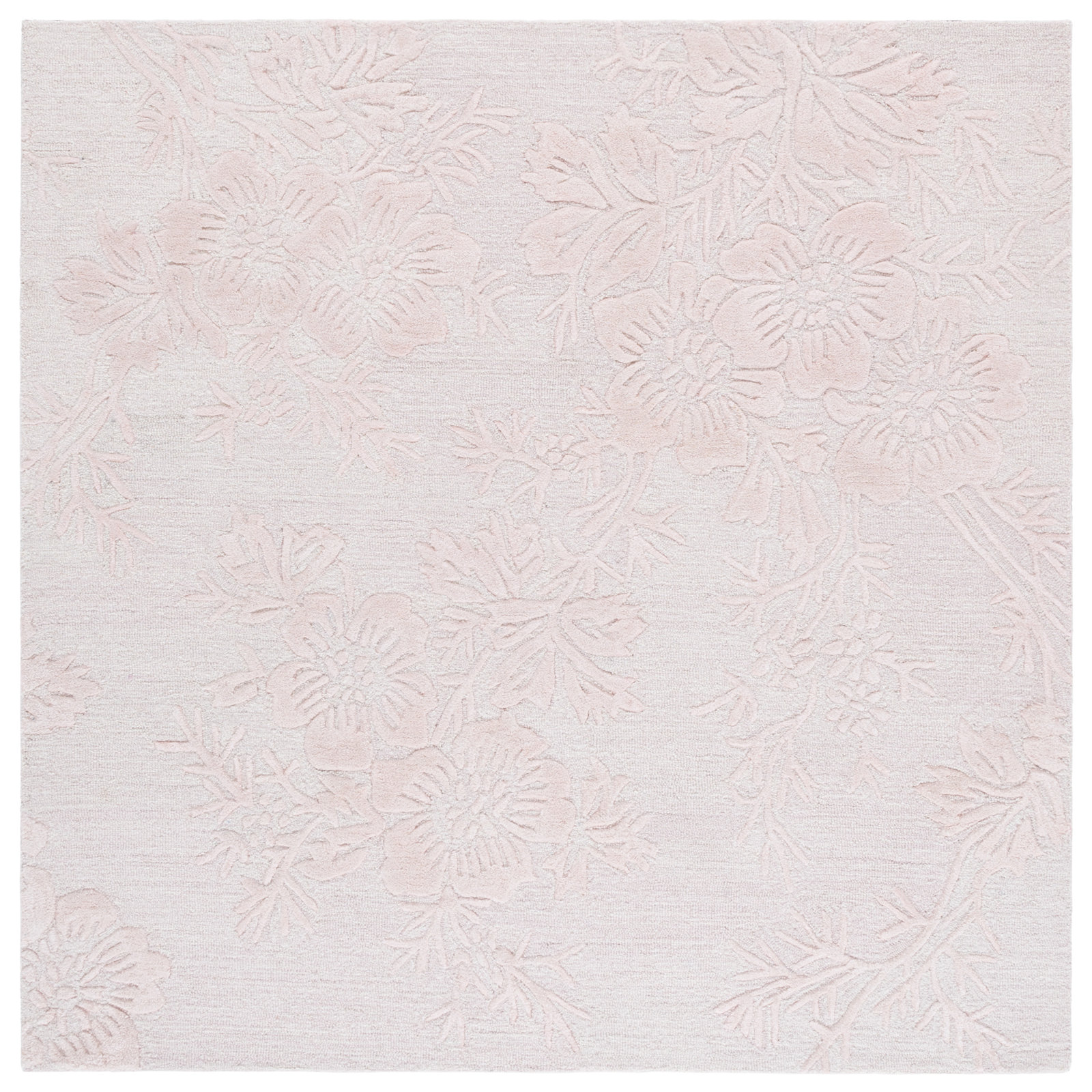 Light Pink Hand-Tufted Floral Wool Rug, Square 6'