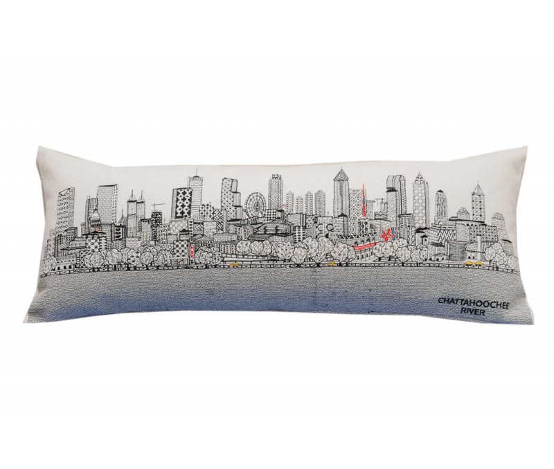 Coussin lombaire 35 "Atlanta Nighttime Skyline, Blanc