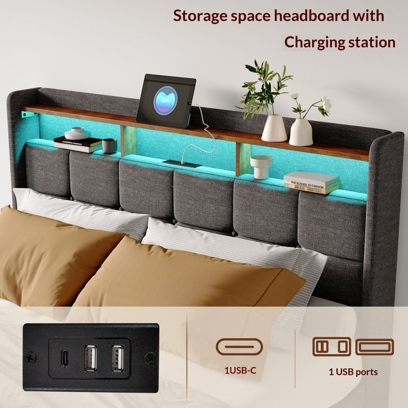 Storage Bed, Grey, Super King (6')