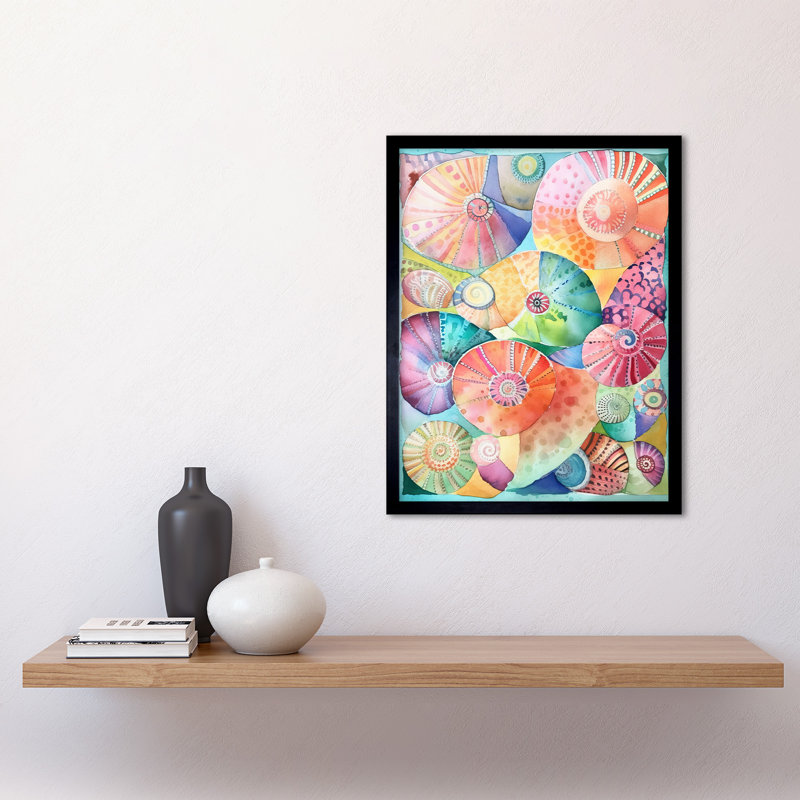 Pastel Colour Seashells Folk Art Art Print Framed Poster Wall Decor 12x16 inch