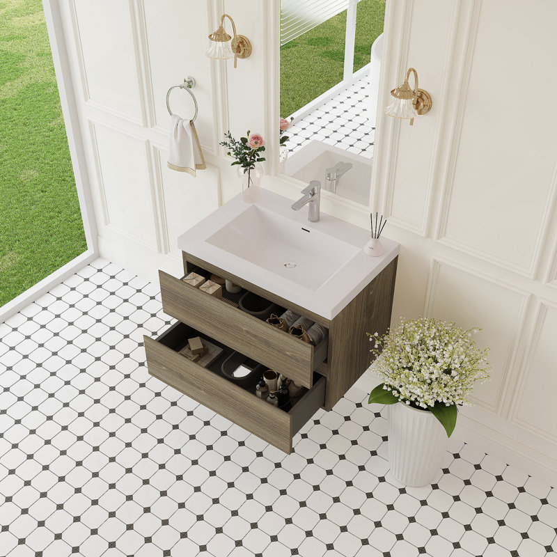 Meuble-lavabo flottant 30 po avec lavabo, rangement mural moderne pour salle de bain, Gris