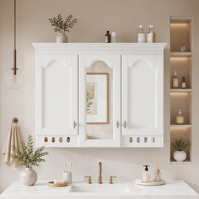 Armoire de toilette murale tout-en-un avec miroir, étagères réglables et charnières à fermeture douce