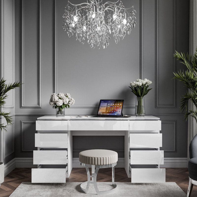 Standing Desk, White Gloss/Silver