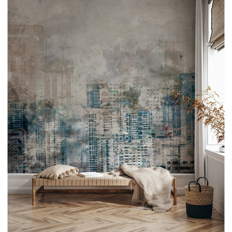 Papier peint aquarelle Misty Blue Forest, L 114,96 po x l 225 po