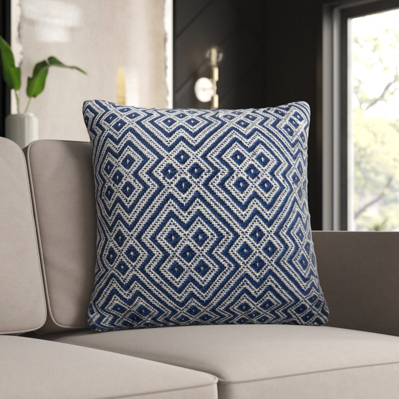 Crisfield Indoor/Outdoor Geometric Throw Pillow, Navy