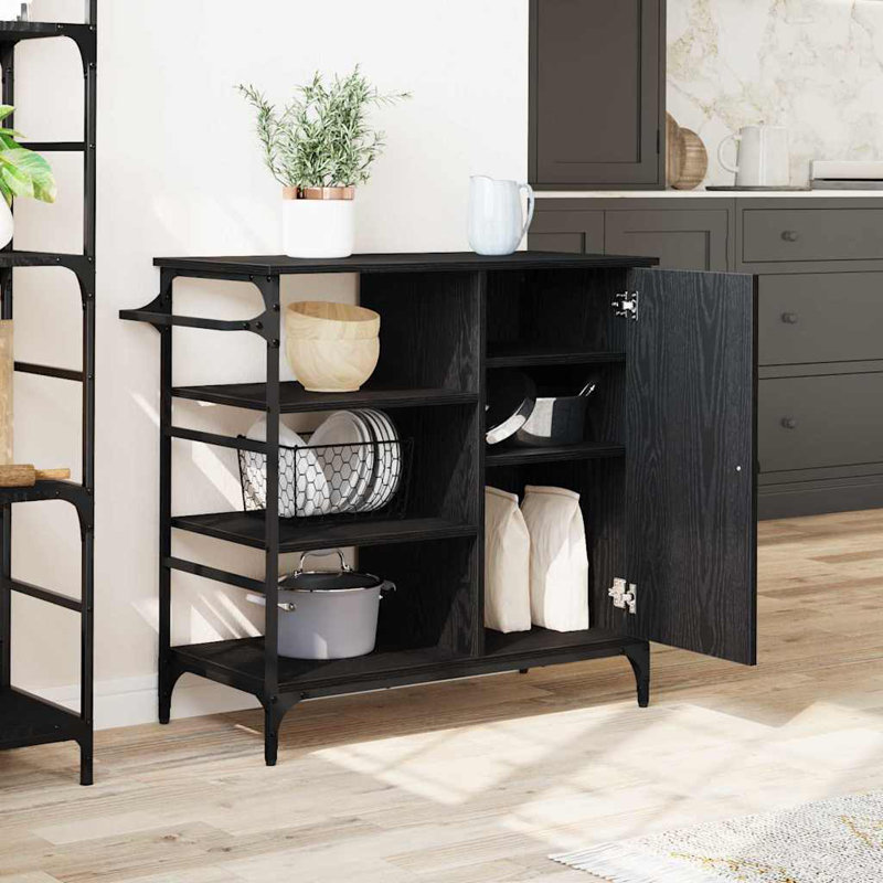 Kitchen Trolley 87.5 X 38.5 X 84.5 Cm Engineered Wood, Black Oak