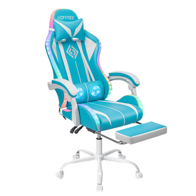 HOFFREE Fauteuil de jeu avec lumières à DEL RVB avec massage et repose-pieds Fauteuil d'ordinateur ergonomique à haut dossier avec support lombaire réglable