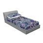 Mauve et bleu foncé / motif floral ivoire