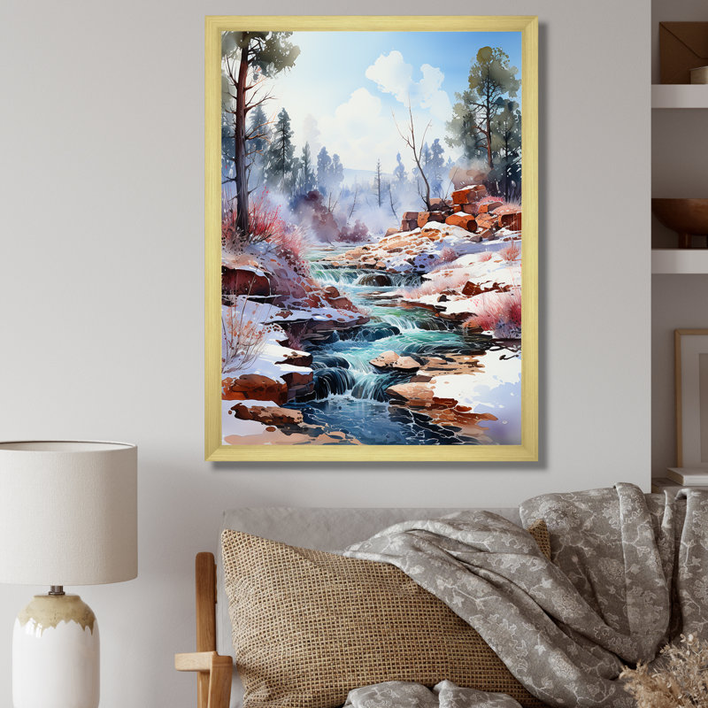 Geyser Winter Scenery I sur toile, Cadre doré simple, H 20 po x l 12 po x P 1 po