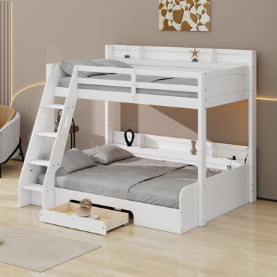 Bunk Bed With Storage Shelves, LED, Charging Station And A Drawer