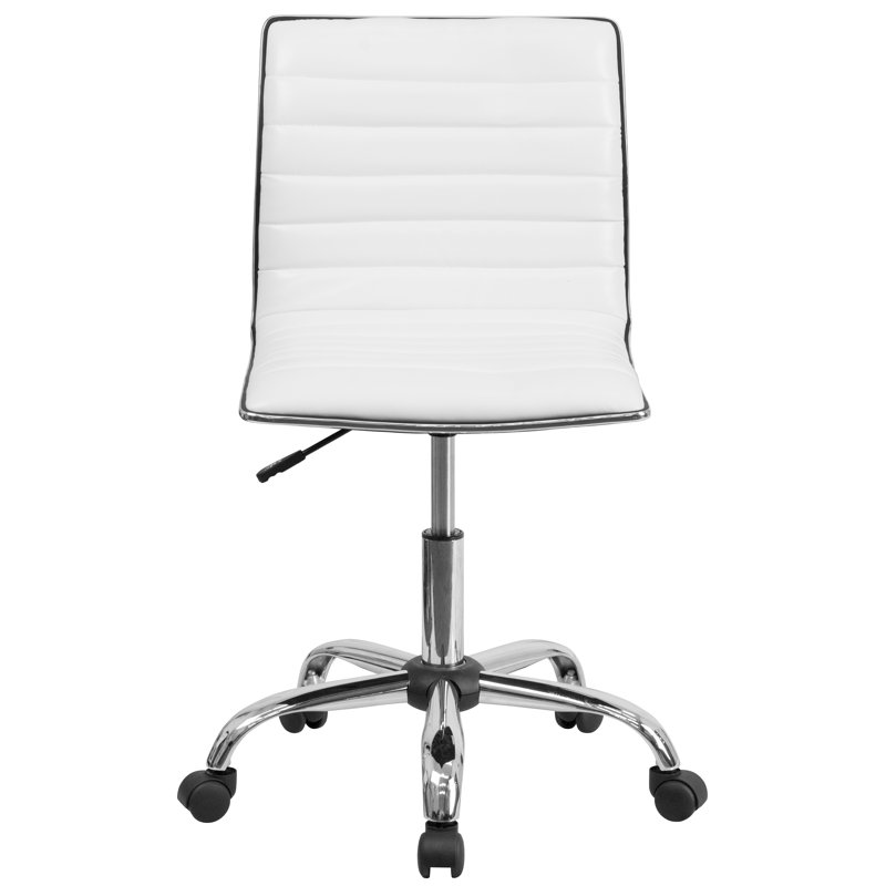 Low Back Designer Armless Ribbed Swivel Task Office Chair, White