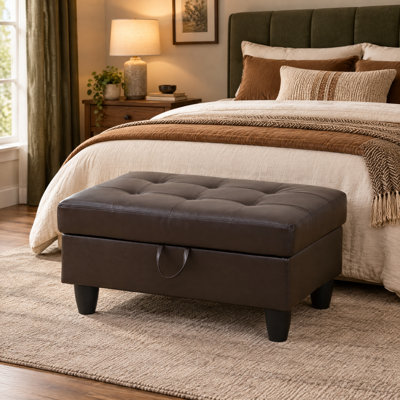 Beitz Vegan Leather Soft Close Storage Ottoman, Multifunctional Footrest with Hidden Storage