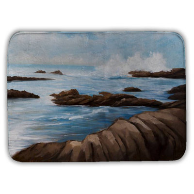 Seaside wave Bath Mat with Non-Slip Backing - Quick Dry Memory Foam Bathroom Rug - Absorbent - Modern Plush Spa-Style - Machine Washable