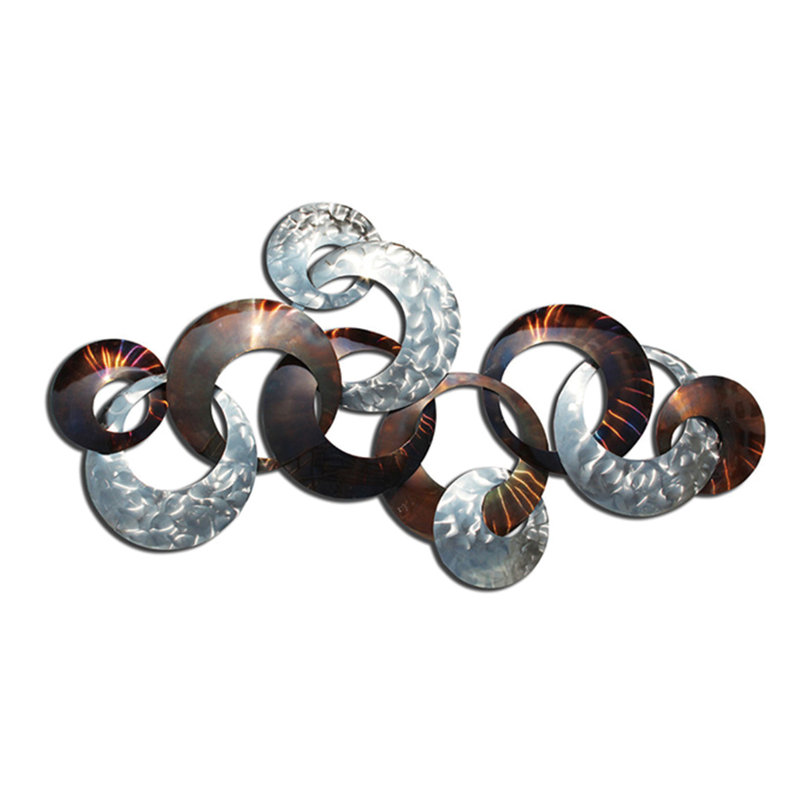 Handmade Traditional Abstract Wall Decor on Metal, Silver/Brown